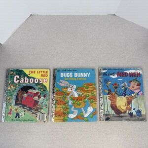 Vintage Little Golden Books Lot of 3 Little Red Hen, Bugs Bunny, Little Red Cabo